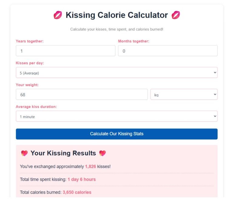 Kissing Calorie Calculator (Advanced) Perfect Study